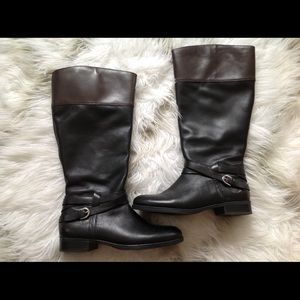 WIDE CALF Leather Riding Boots. Two Tone Size 6.5